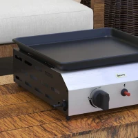 Outsunny Plancha a Gas 2 Bruciatori in Acciaio Inox Smaltato Antiaderente, 44x44.5x19 cm, Argento(m-5)
