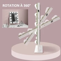 HOMCOM Specchio Hollywood con LED 12 Lampadine, Luminosità Regolabile e Rotazione a 360°, Ingrandimento 10X e touch, 36.5x8.5x45.5 cm, Bianco(m-5)
