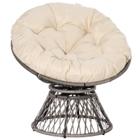 Outsunny Poltrona Papasan Giratória de Vime Sintético com Almofada e Estrutura de Aço para Jardim Pátio 87x97x90 cm Cinza e Creme