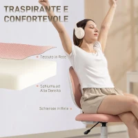 HOMCOM Sedia da Ufficio Ergonomica Girevole in Tessuto a Rete Traspirante Senza Braccioli, Altezza Regolabile, Rosa(m-5)