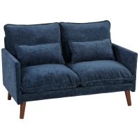 HOMCOM 2 Seater Sofa, Loveseat Sofa with Spring Cushions, Wide and Deep Seat, Wood Legs, Blue(m-1)