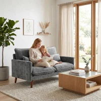 HOMCOM 2 Seater Sofa, Loveseat Sofa with Spring Cushions, Wide and Deep Seat, Wood Legs, Grey(m-9)