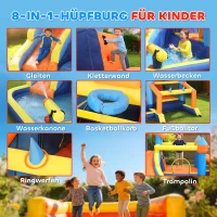 AIYAPLAY 8-in-1 Hüpfburg mit Gebläse Rutsche Planschbecken Trampolin Kletterwand für Indoor Outdoor 350x325x210cm Mehrfarbig(m-4)