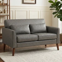 HOMCOM 2 Seater Sofa, 132 cm Modern Small Sofa with Solid Wood Legs and 2 Pillows for Small Space, Grey(m-2)