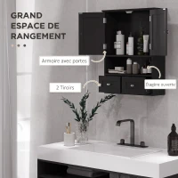 kleankin Armoire murale de salle de bain, armoire de toilette, avec portes, étagère, 2 tiroirs, 50,8l x 17,8P x 66H cm, noir(m-4)
