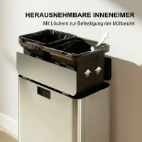 HOMCOM Küchenmülleimer 2 x 28L Edelstahl-Tretmülleimer mit Soft-Close-Deckel, herausnehmbaren Inneneimern(m-7)