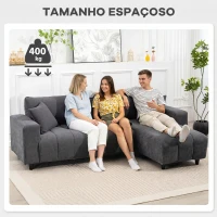 HOMCOM Sofá Chaise Longue Reversível 3 Lugares com 2 Almofadas Estofado em Linho e Estrutura em Aço 242x156x87 cm Cinzento Escuro(m-7)