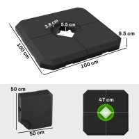 Outsunny Set of 4 Parasol Base Stand Weights for Cantilever Parasols, Water and Sand Filled, Up to 120kg, Black(m-3)