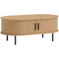 HOMCOM Măsuță de cafea ovală din lemn, masă de salon modernă cu uși glisante și depozitare ascunsă, 100x55x40cm, lemn natural(m-1)