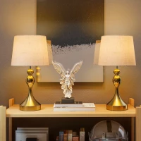 HOMCOM Set of Two Three-Colour Lamps, with USB Ports - Gold Tone(m-2)