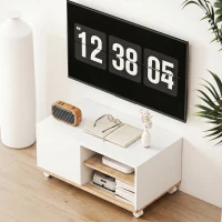 HOMCOM Board TV pe roți cu frâne, mobilier TV cu dulap și raft reglabil, Alb și Stejar(m-4)