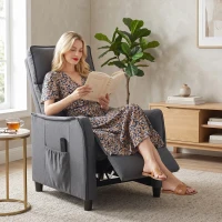 HOMCOM Relaxfauteuil met vibratiemassage, linnenlook, terugklapbaar met veerkernvulling, voetensteun, grijs(m-2)