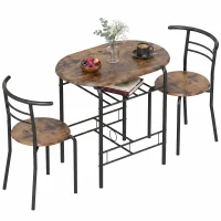 HOMCOM Set de sufragerie 3 piese, masă de bucătărie și scaune pentru 2 persoane cu raft, living, aspect lemn maro rustic(m-7)