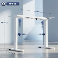 HOMCOM Telaio per Scrivania Elettrico Regolabile in Altezza con Funzione Memoria, in Acciaio, 100x60x118 cm, Bianco(m-3)