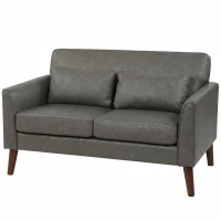 HOMCOM 2 Seater Sofa, 132 cm Modern Small Sofa with Solid Wood Legs and 2 Pillows for Small Space, Grey(m-10)