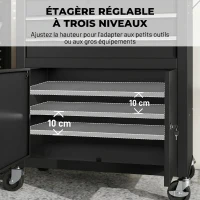 HOMCOM Servante d'atelier en acier à 3 tiroirs, chariot à outils sur roulettes, étagère réglable, panneau perforé, noir(m-5)