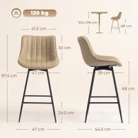 HOMCOM Set of 2 PU Leather Swivel Bar Stools - Light Brown(m-3)