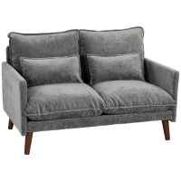 HOMCOM 2 Seater Sofa, Loveseat Sofa with Spring Cushions, Wide and Deep Seat, Wood Legs, Grey(m-1)