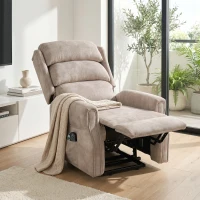 HOMCOM Sillón elevador eléctrico masaje por vibraciones y calor, sillón relax eléctrico en terciopelo, 80x160x82cm, beige(m-5)