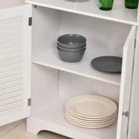 HOMCOM Tall Freestanding Bathroom Cabinet Retro Shutters w/ 3 Compartments Shelves Elevated Base Narrow Organiser White 60L x 30W x 182.5H cm(m-12)