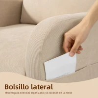 HOMCOM Silla Mecedora de Pana con Respaldo Alto Patas de Madera de Caucho Bolsillos Reposabrazos Estilo Moderno Beige(m-6)