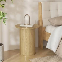 HOMCOM Tavolino rotondo Ø48 cm con gambe scanalate, Rovere(m-4)