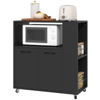 HOMCOM Kitchen Trolley on Wheels, Rolling Kitchen Island Cart with 2-Door Cabinet, Spice Rack and Adjustable Shelf, Black(m-10)