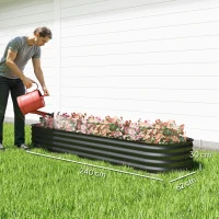 Outsunny Jardinière surélevée carré potager de jardin en acier modulable pour légumes, plantes, fleurs, dim. 240 x 62 x 30cm(m-3)