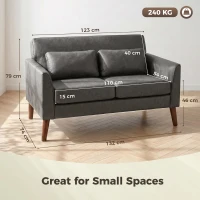 HOMCOM 2 Seater Sofa, 132 cm Modern Small Sofa with Solid Wood Legs and 2 Pillows for Small Space, Grey(m-3)