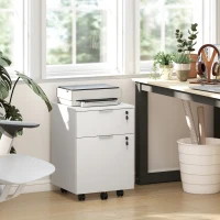 HOMCOM Bloco de Gavetas de Escritório Móvel de Arrumação 2 Gavetas 2 Varões para Pastas Suspensas Trancável com 2 Chaves 42x40x60 cm Branco(m-5)