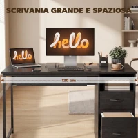 HOMCOM Scrivania Moderna con Cassetti, Ripiani Aperti e Porta Tastiera, in Legno e Acciaio, 120x52.3x76 cm, Nero(m-4)