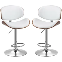 HOMCOM Set da 2 Sgabelli da Bar Altezza Regolabile, 53x52x112 cm, Bianco(m-7)