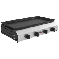 Outsunny Plancha a Gas con 4 Bruciatori 9,6 kW in acciaio inox smaltato, 77x44.5x19 cm, Argento(m-1)