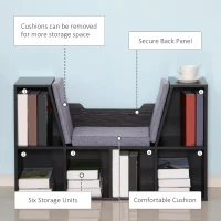 HOMCOM Bookcase Storage Shelf with Cushioned Reading Seat, Cube Bookshelf Organizer for Bedroom Living Room, Black(m-6)