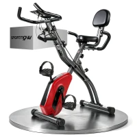 SPORTNOW 3-In-1 Folding Exercise Bike with Resistance Bands, Bluetooth App, 8-Level Magnetic Resistance, LCD Display, Red(m-10)