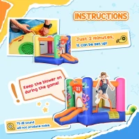 Outsunny Bouncy Castle Inflatable Basket Trampoline Slide Monster Design for Kids Age 3-8, Blue(m-7)