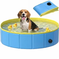 PawHut Foldable Dog Pool for Puppies and Ducks Dog Paddling Pool Bath Tub, Blue, 100 x 30 cm(m-10)