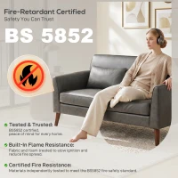 HOMCOM 2 Seater Sofa, 132 cm Modern Small Sofa with Solid Wood Legs and 2 Pillows for Small Space, Grey(m-8)