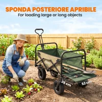 Outsunny Carrello da Giardino 110L con Maniglia Telescopica e Fondo Apribile in Acciaio e Tessuto Oxford, Cachi(m-6)