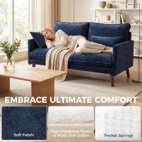 HOMCOM 2 Seater Sofa, Loveseat Sofa with Spring Cushions, Wide and Deep Seat, Wood Legs, Blue(m-4)
