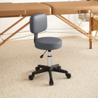 HOMCOM Taburet masaj cu roți, reglabil pe înălțime, pivotant, cu spătar ergonomic, gri(m-4)