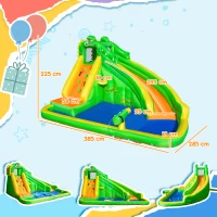 Outsunny Kids Bouncy Castle, 5 in 1 Large Crocodile Style Inflatable House Water Pool for Kids Age 3-8, Green(m-3)