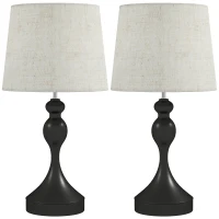 HOMCOM Set of Two Three-Colour Lamps, with USB Ports - Black/Beige(m-1)