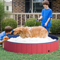 Pawhut hondenbad hondenzwembad waterbak zwembad Ø80 / 120 / 160 cm blauw/rood(m-2)