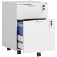 HOMCOM Bloco de Gavetas de Escritório Móvel de Arrumação 2 Gavetas 2 Varões para Pastas Suspensas Trancável com 2 Chaves 42x40x60 cm Branco(m-1)