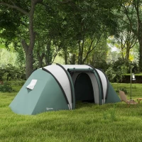 Outsunny Tenda da Campeggio con 2 Camere per 4-5 Persone, Impermeabile e Ventilata, 450x220x180 cm, Verde(m-6)