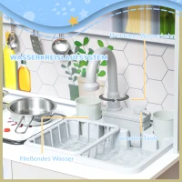 AIYAPLAY Kinderkeuken met Licht en Geluid, Fornuis, Stromend Water, Koffiemachine, Koelkast, Magnetron, Ijsblokjesmachine en Accessoires voor Kinderen van 3-8 Jaar, Wit(m-6)