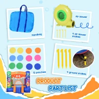 Outsunny Bouncy Castle Inflatable Basket Trampoline Slide Monster Design for Kids Age 3-8, Blue(m-5)