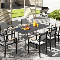 Outsunny Tavolo da Pranzo a Doghe Rettangolare per Giardino in Acciaio, 186x90x74 cm, Grigio Scuro(m-6)