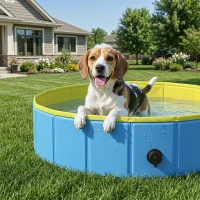 PawHut Foldable Dog Pool for Puppies and Ducks Dog Paddling Pool Bath Tub, Blue, 100 x 30 cm(m-8)